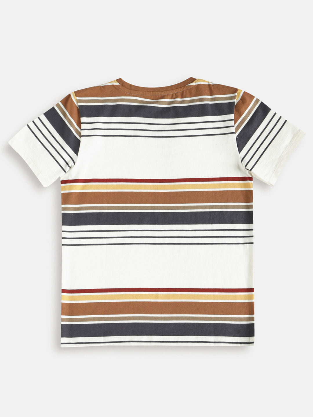 Boys White Striped Crew Neck T-shirt