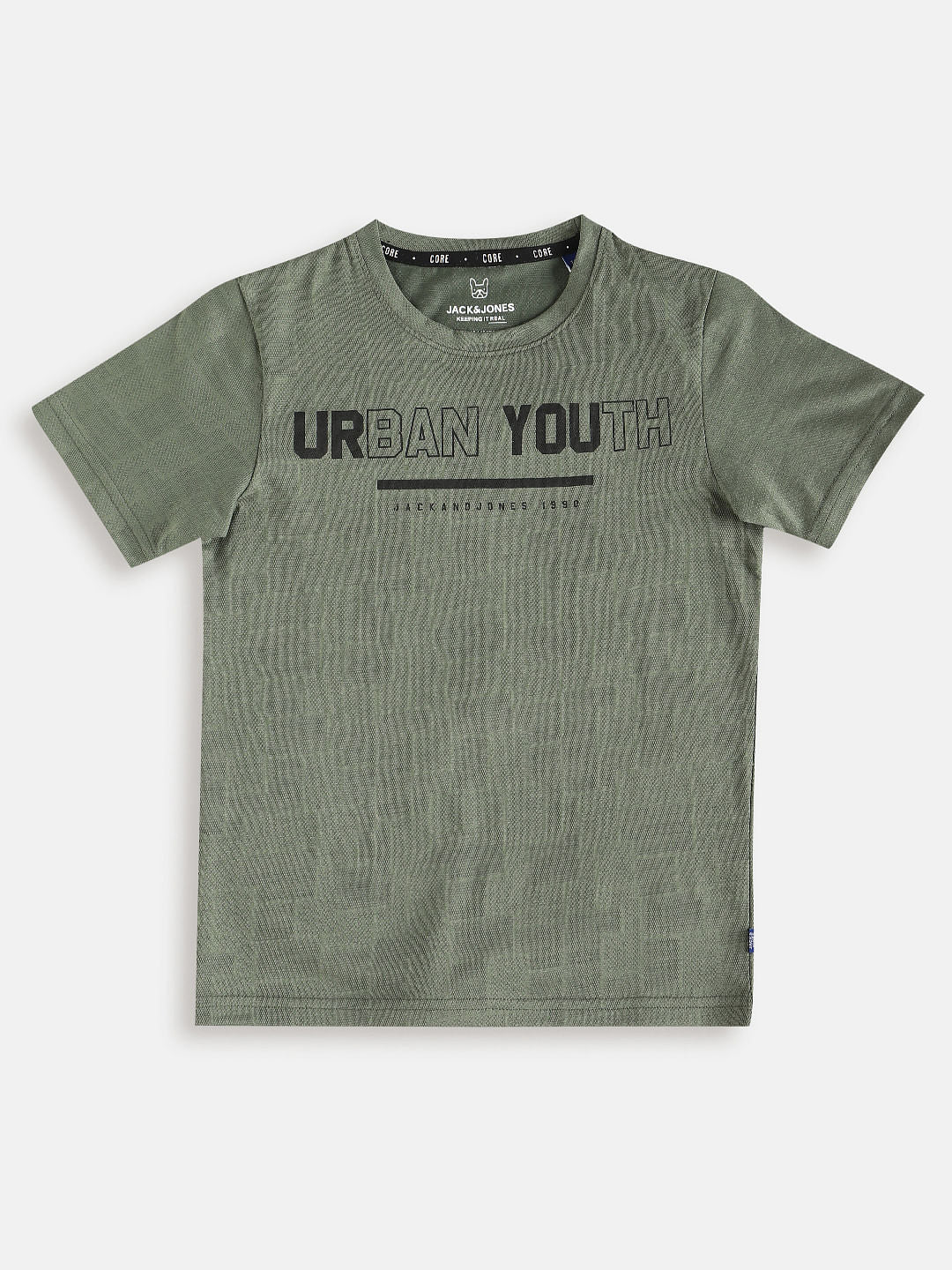Boys Green Text Print Crew Neck T-shirt