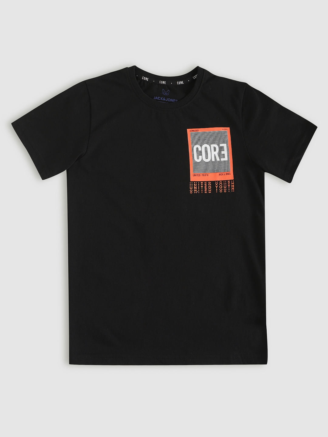 Boys Black Printed Crew Neck T-Shirt
