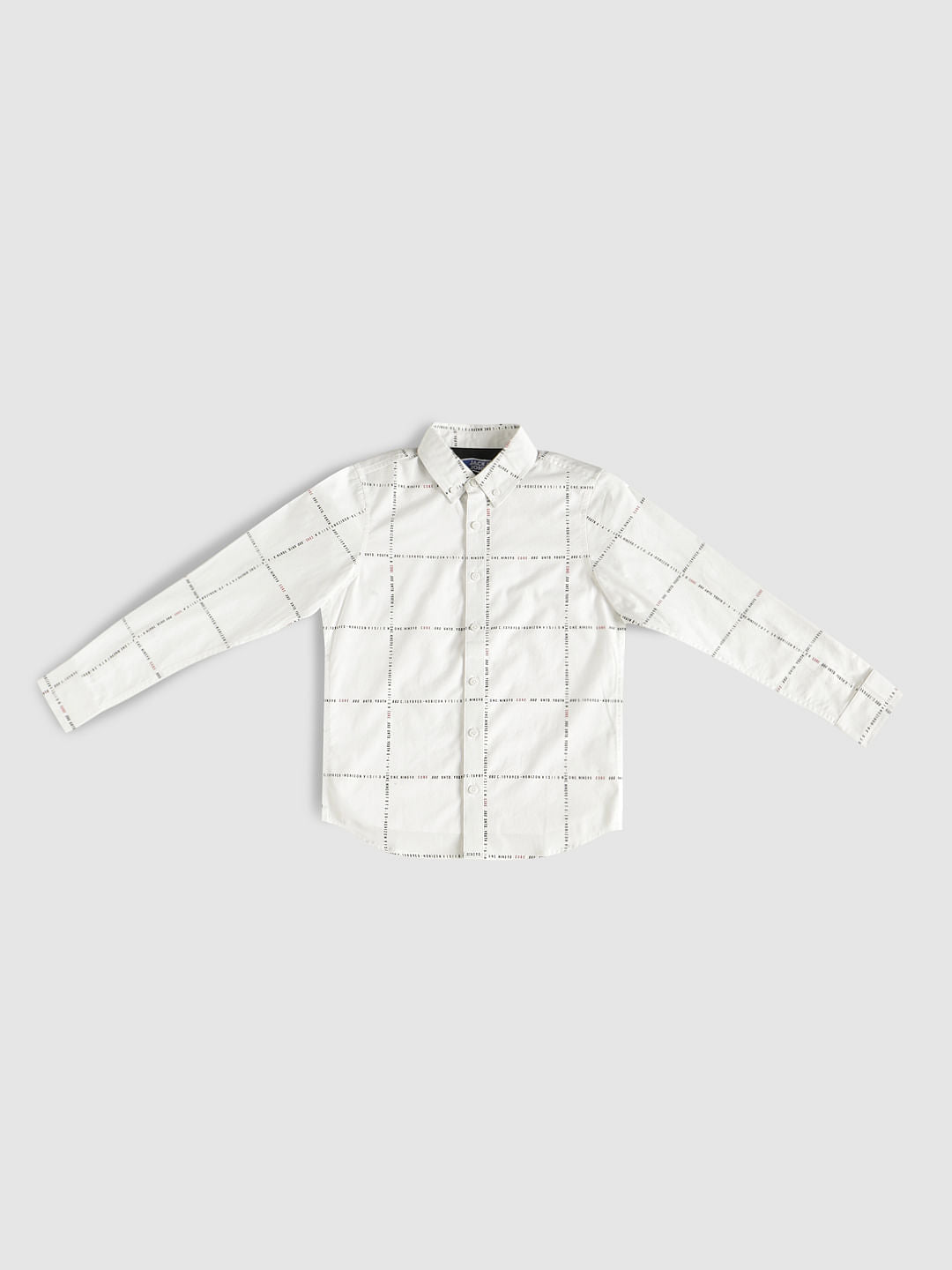 Boys White Check Full Sleeves Shirt