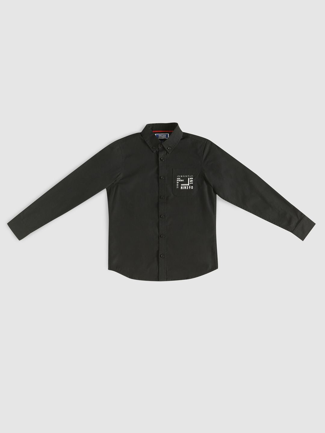 Boys Black Back Text Print Shirt