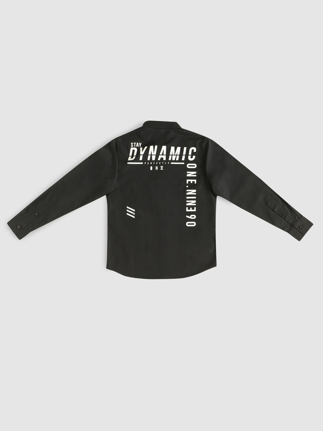 Boys Black Back Text Print Shirt