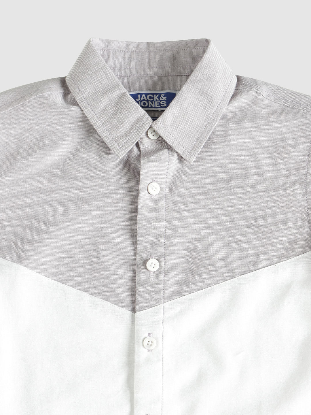 Boys White Colour Blocked Shirt