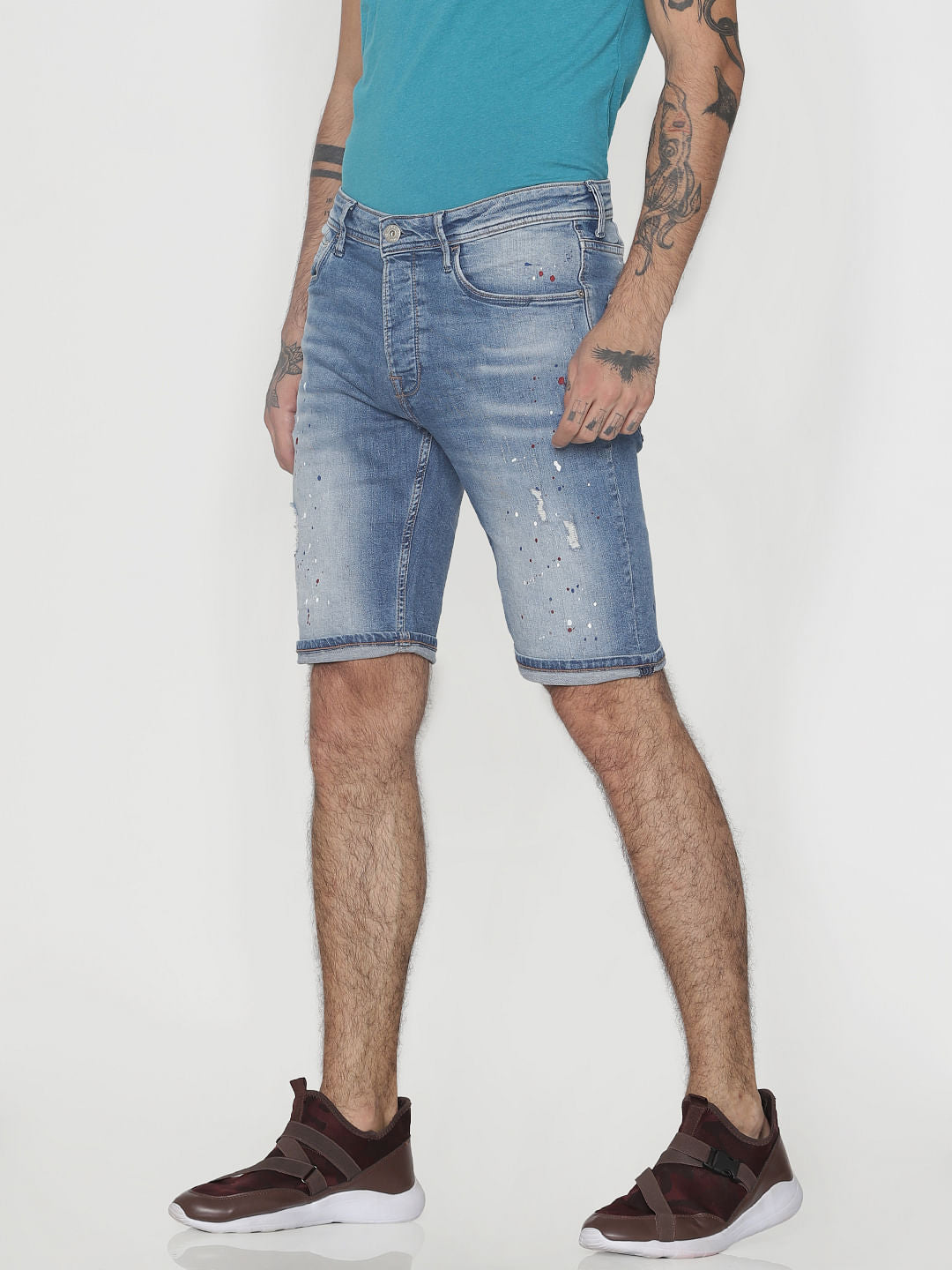 Light Blue Distressed Denim Shorts