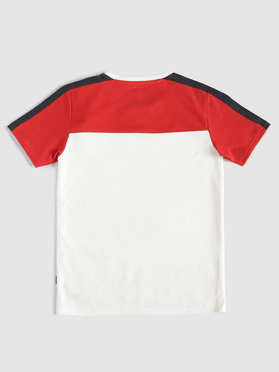 Boys White Colour Blocked Crew Neck T-Shirt