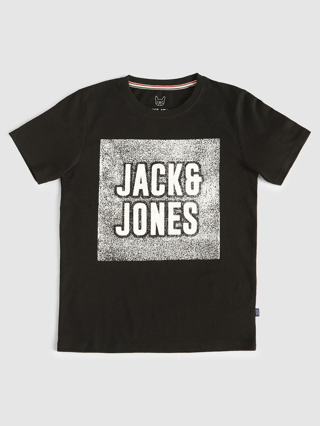 Boys Black Chest Print Crew Neck T-Shirt