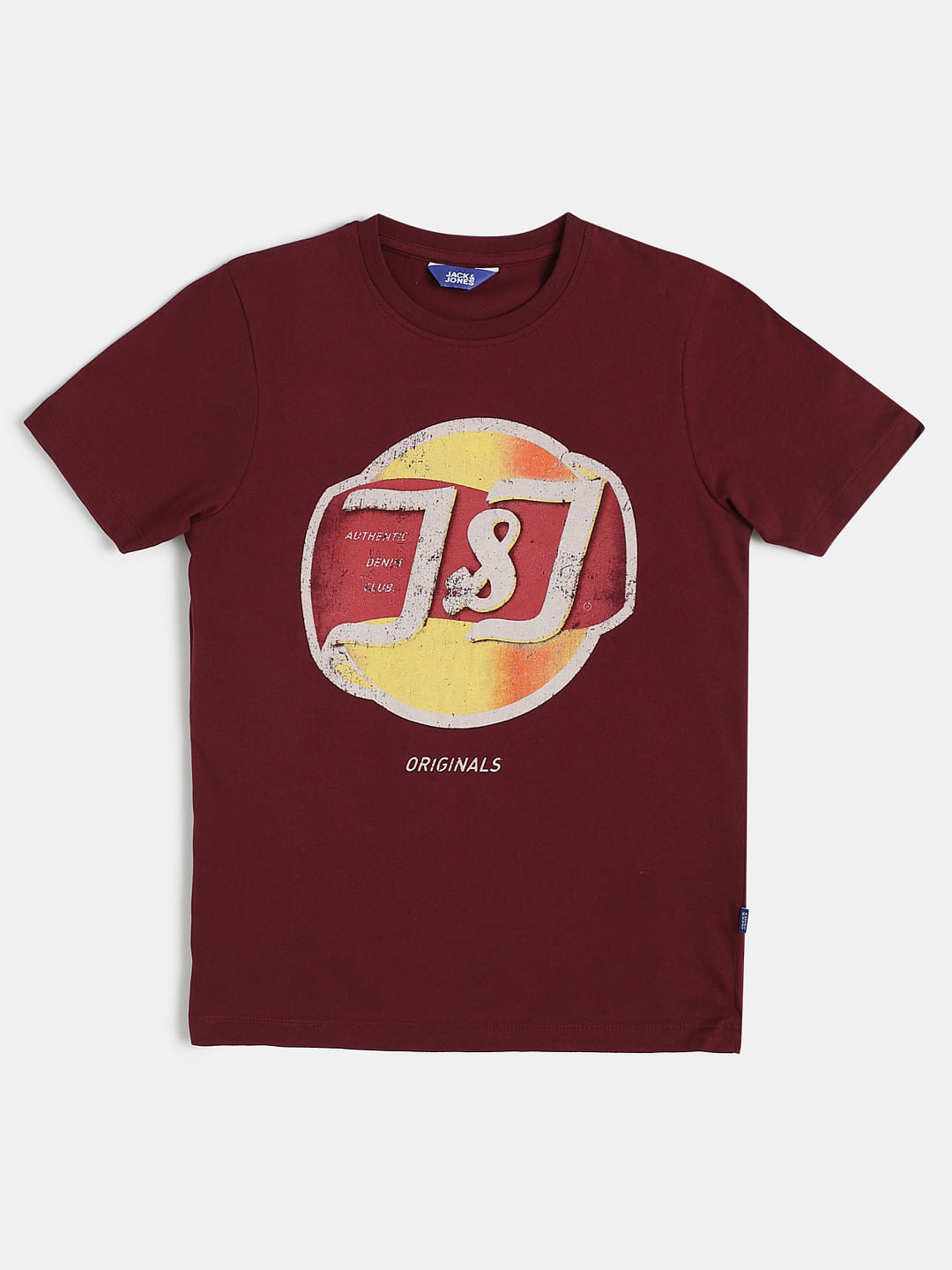 Boys Maroon Graphic Print Crew Neck T-shirt