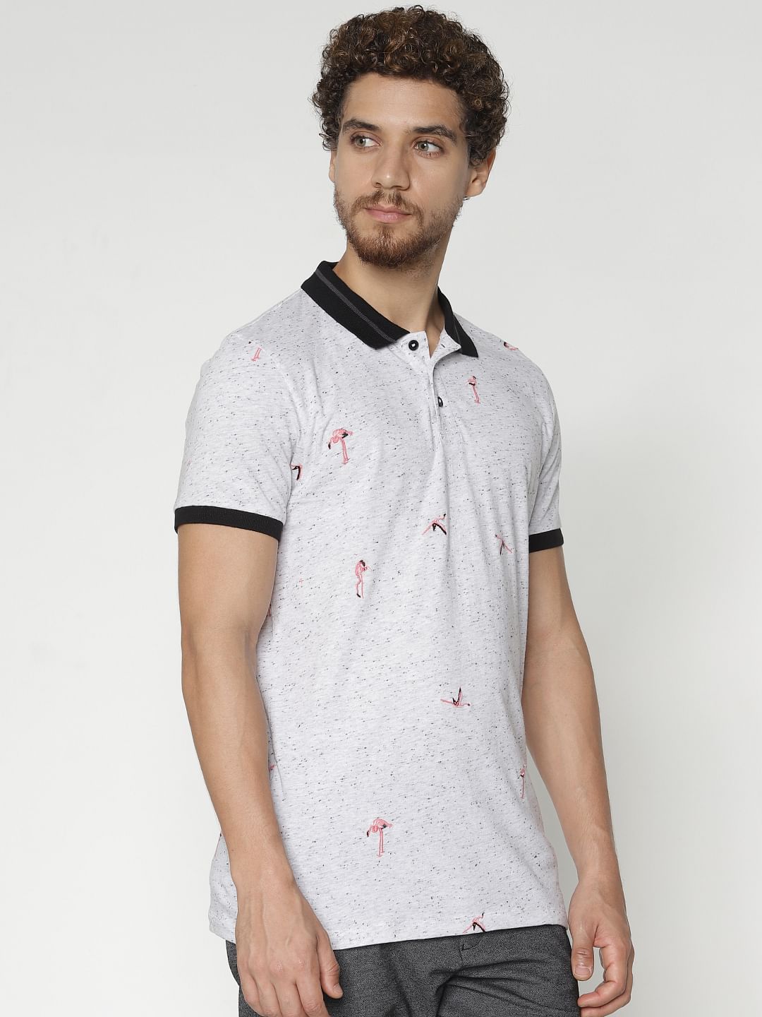 White Printed Polo Neck T-Shirt