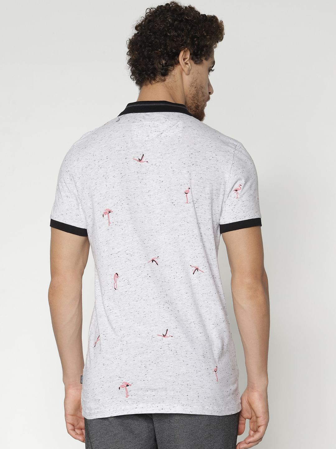 White Printed Polo Neck T-Shirt