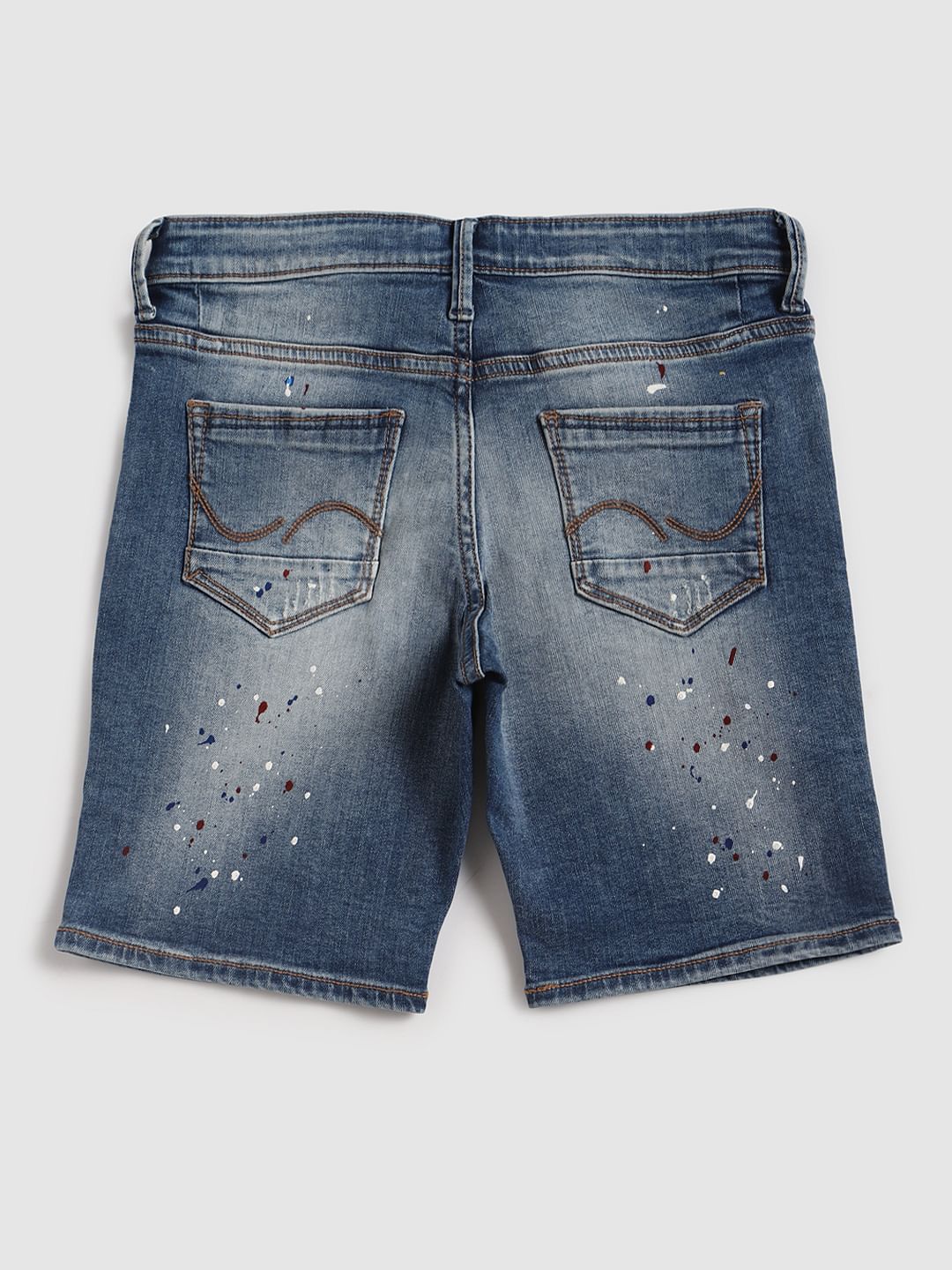 Boys Blue Printed Denim Shorts