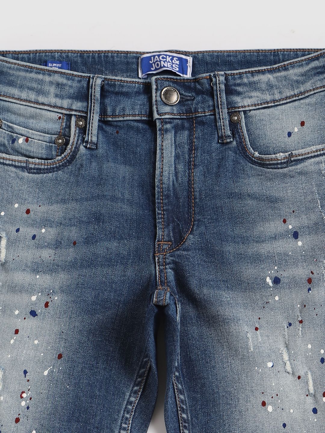 Boys Blue Printed Denim Shorts