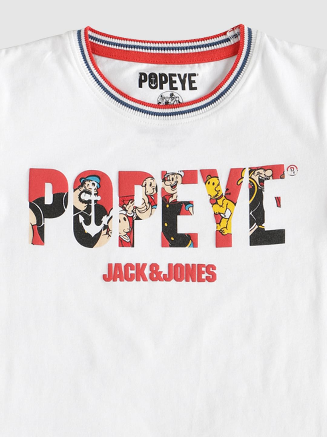 Boys X Popeye White Printed Crew Neck T-Shirt