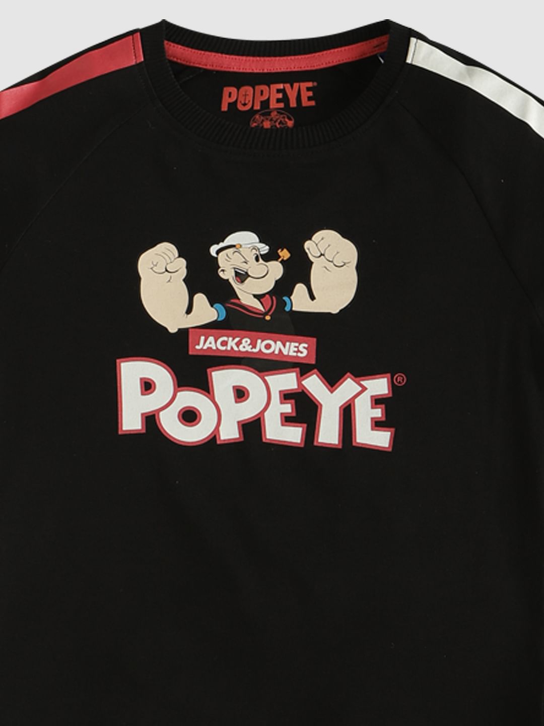 Boys X Popeye Black Printed Crew Neck T-Shirt