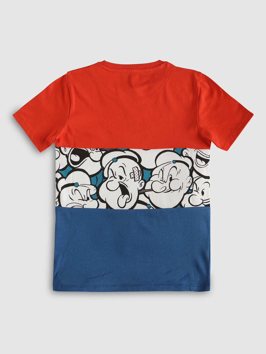 Boys X Popeye Red Colour Blocked Crew Neck T-Shirt