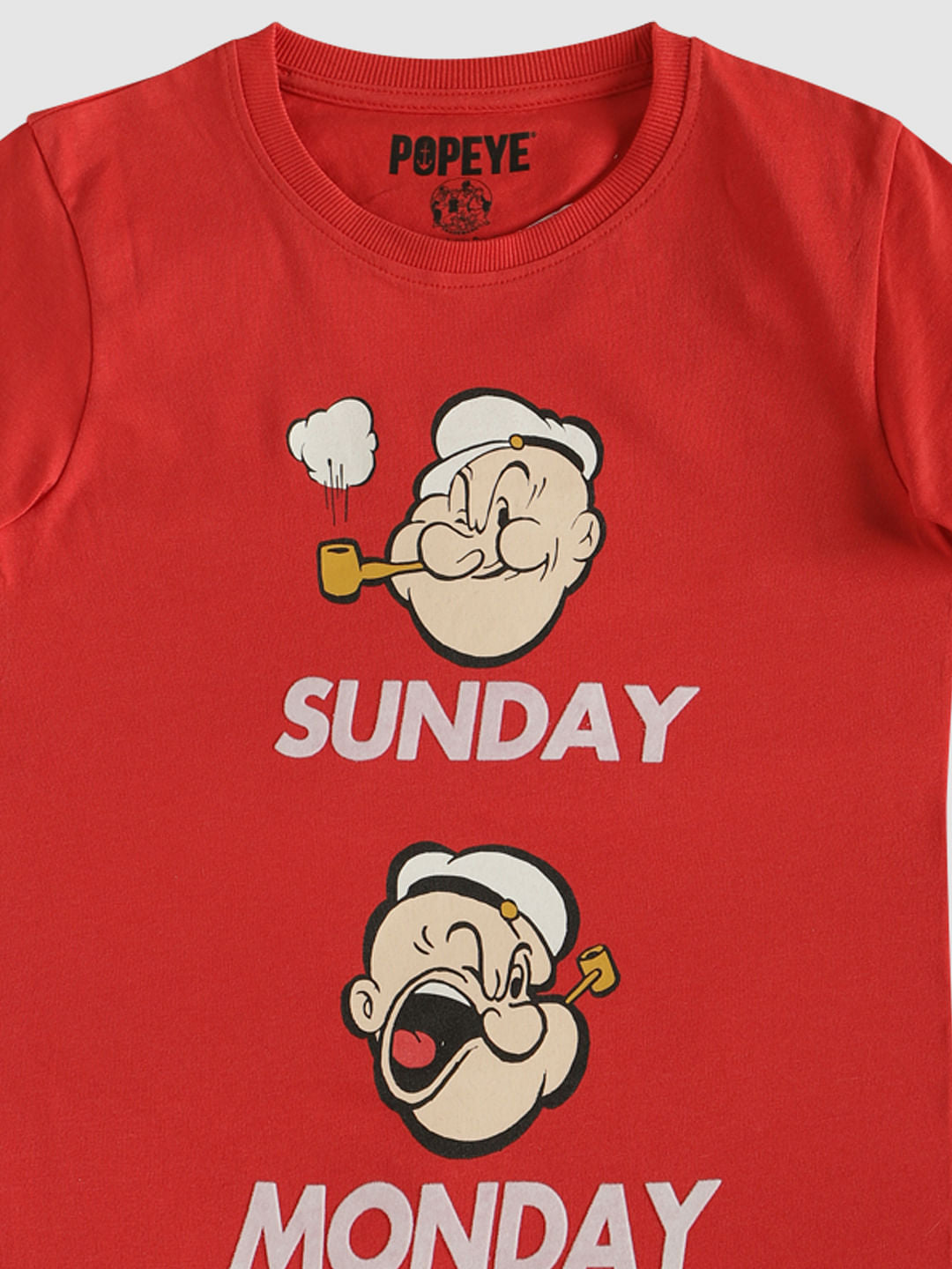 Boys X Popeye Red Printed Crew Neck T-Shirt