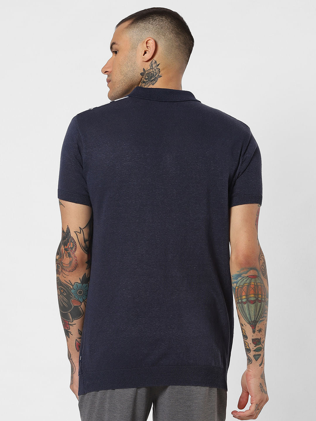 Blue Striped Polo Neck T-Shirt