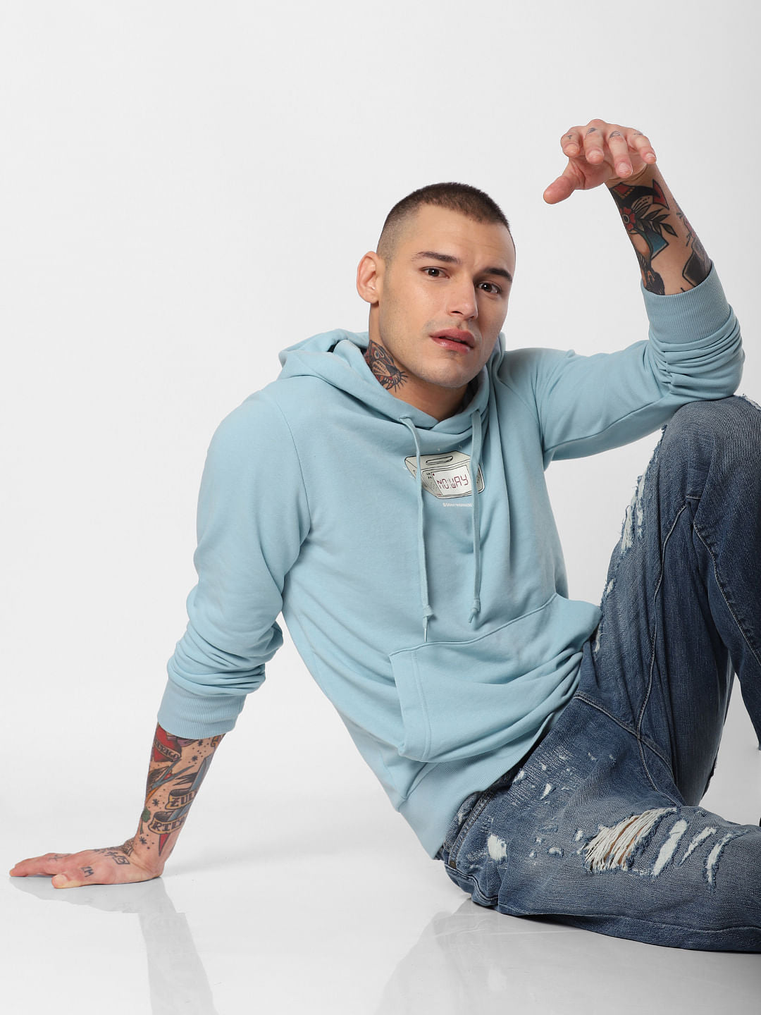 Light Blue Hooded Sweatshirt