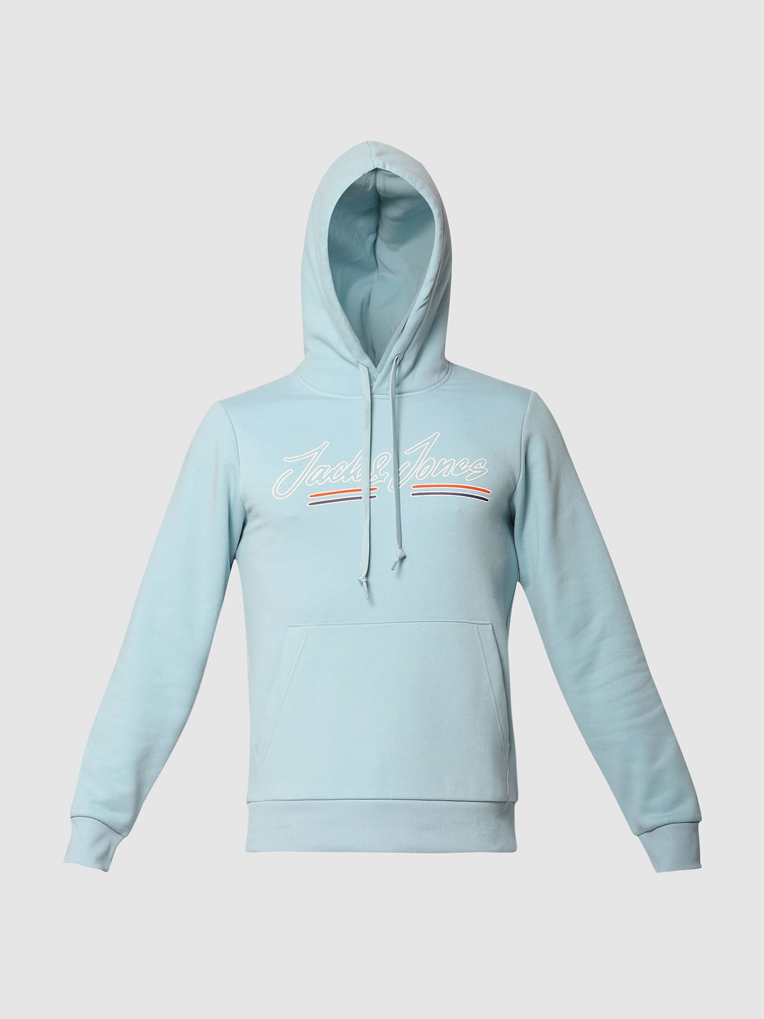 Blue Logo Print Hooded Sweatshirt