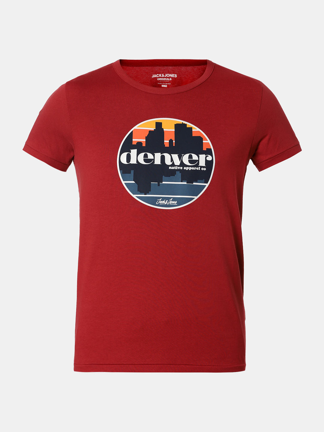 Red Denver Text Print Crew Neck T-Shirt