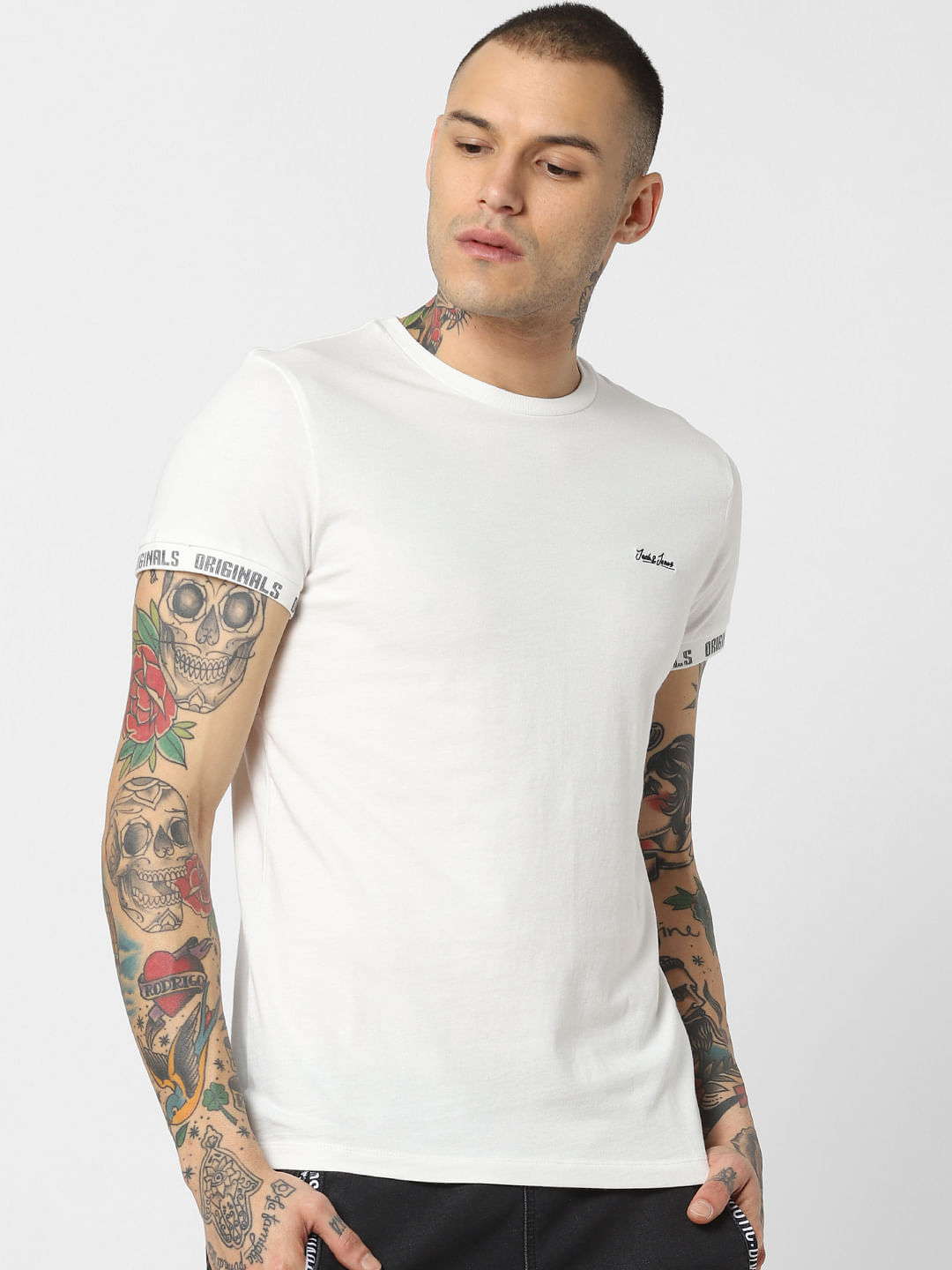 White Logo Print Crew Neck T-Shirt