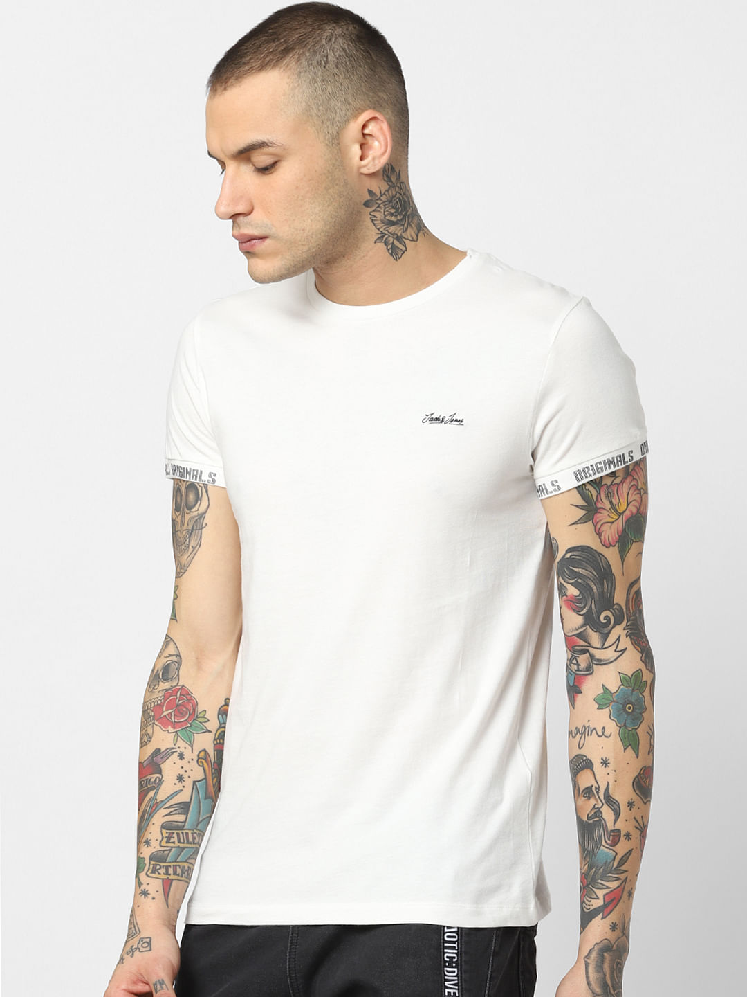 White Logo Print Crew Neck T-Shirt