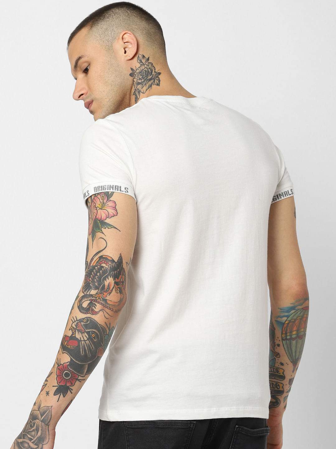 White Logo Print Crew Neck T-Shirt