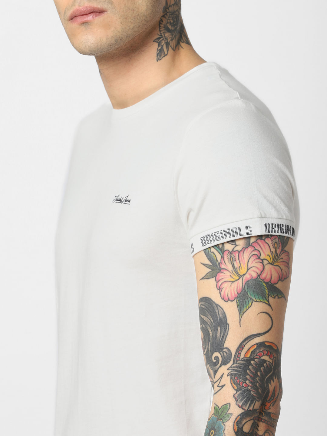 White Logo Print Crew Neck T-Shirt