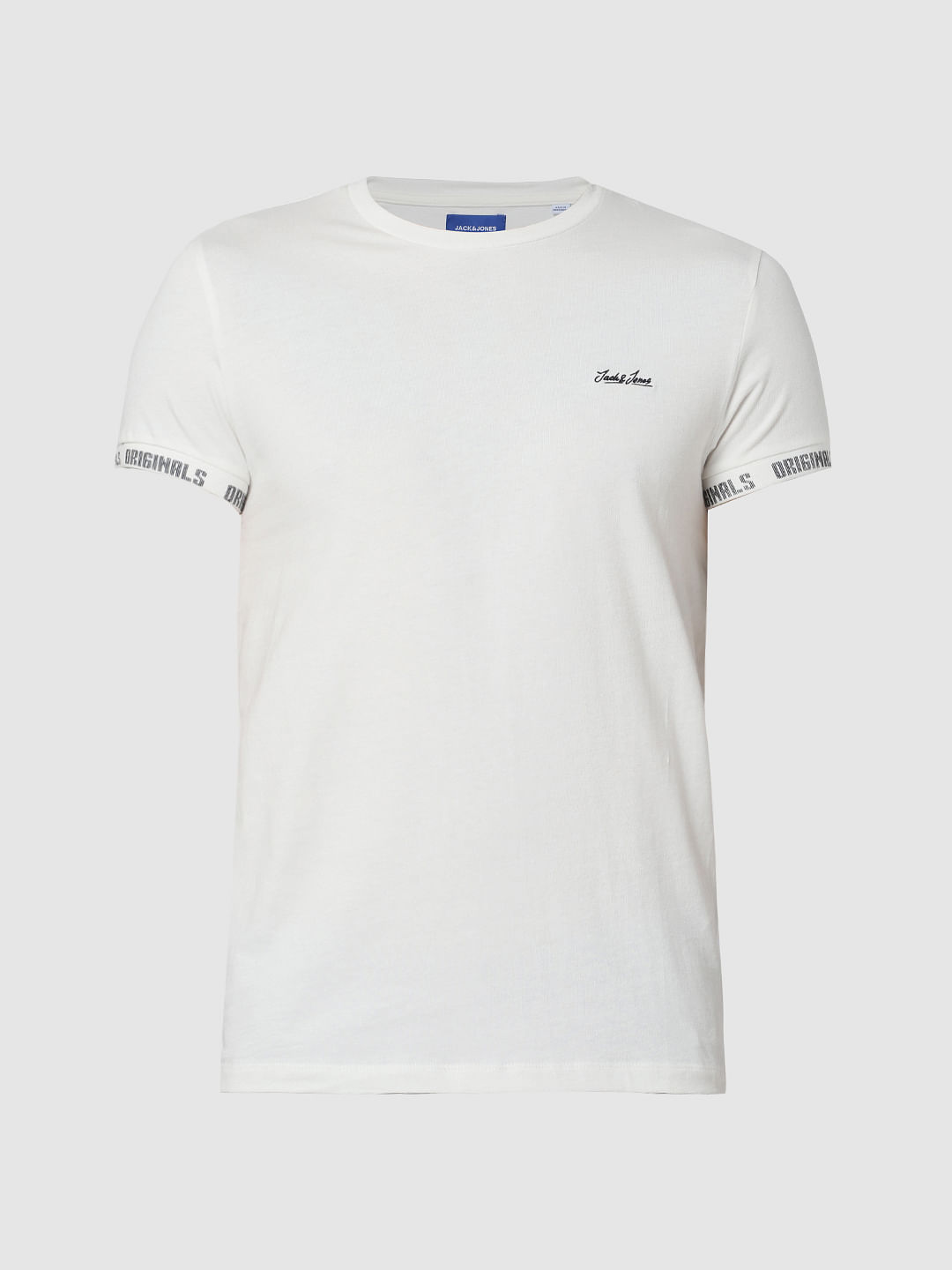 White Logo Print Crew Neck T-Shirt
