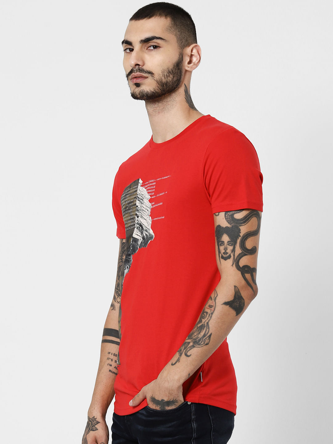 Red Graphic Print Crew Neck T-Shirt