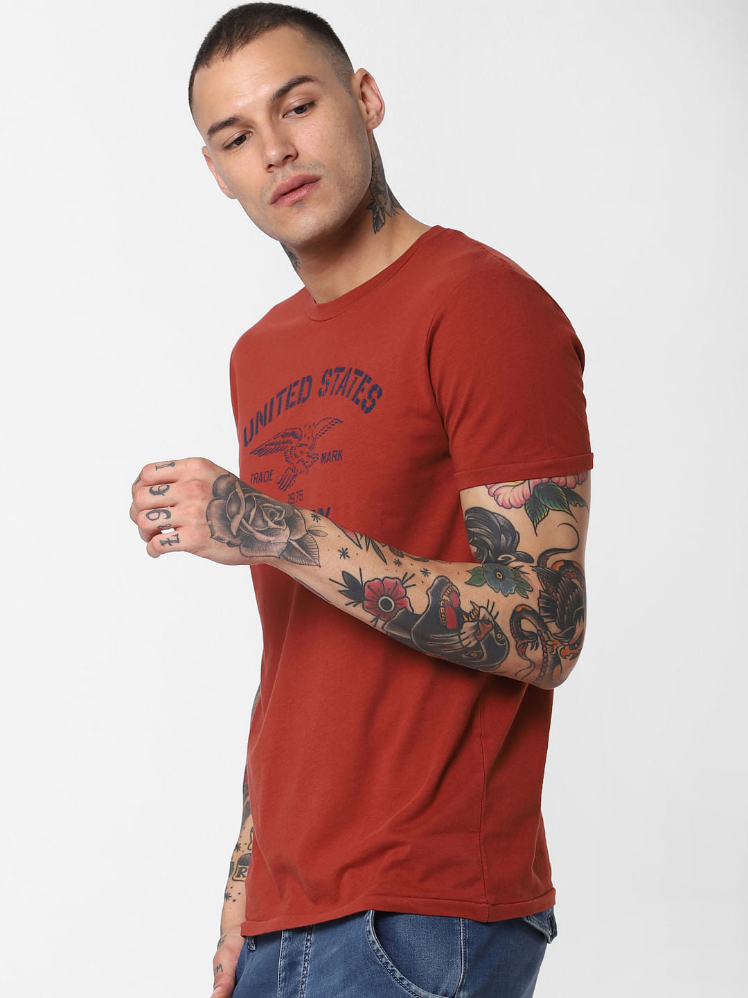 Red Text Print Crew Neck T-Shirt