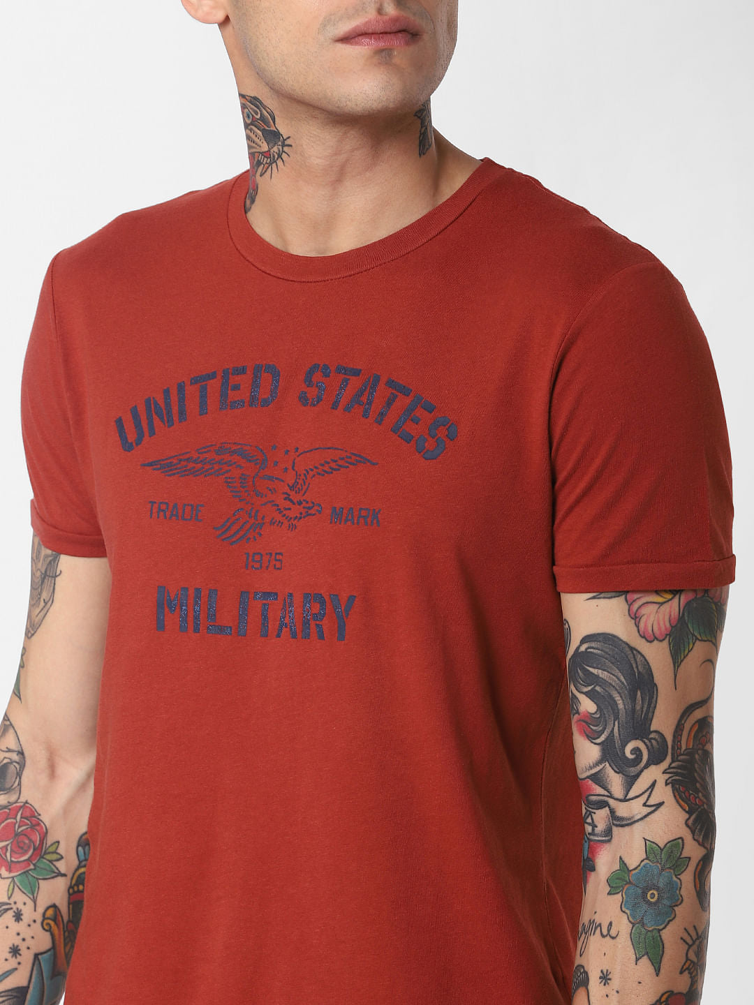 Red Text Print Crew Neck T-Shirt