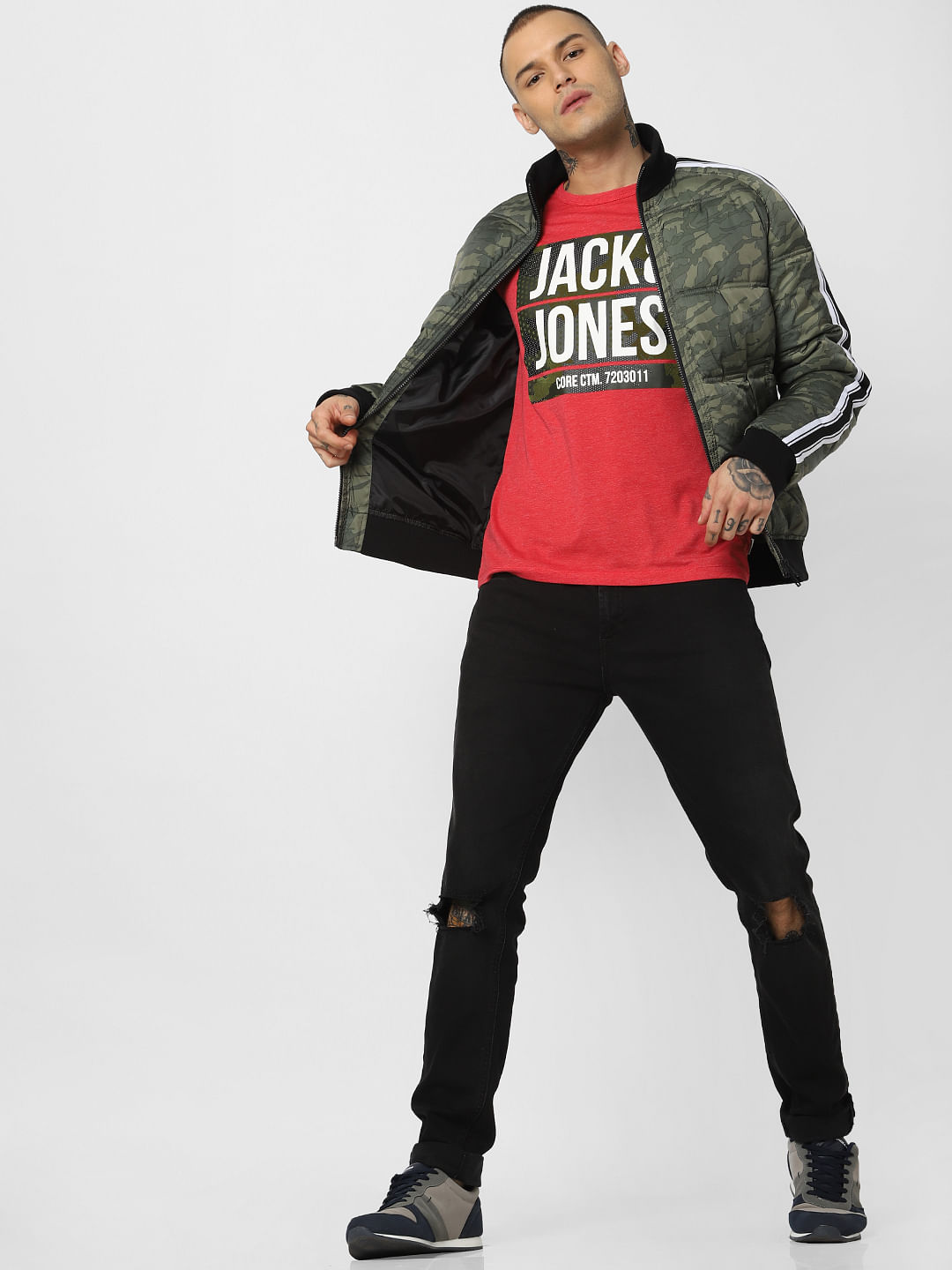 Red Camo Patch Crew Neck T-Shirt