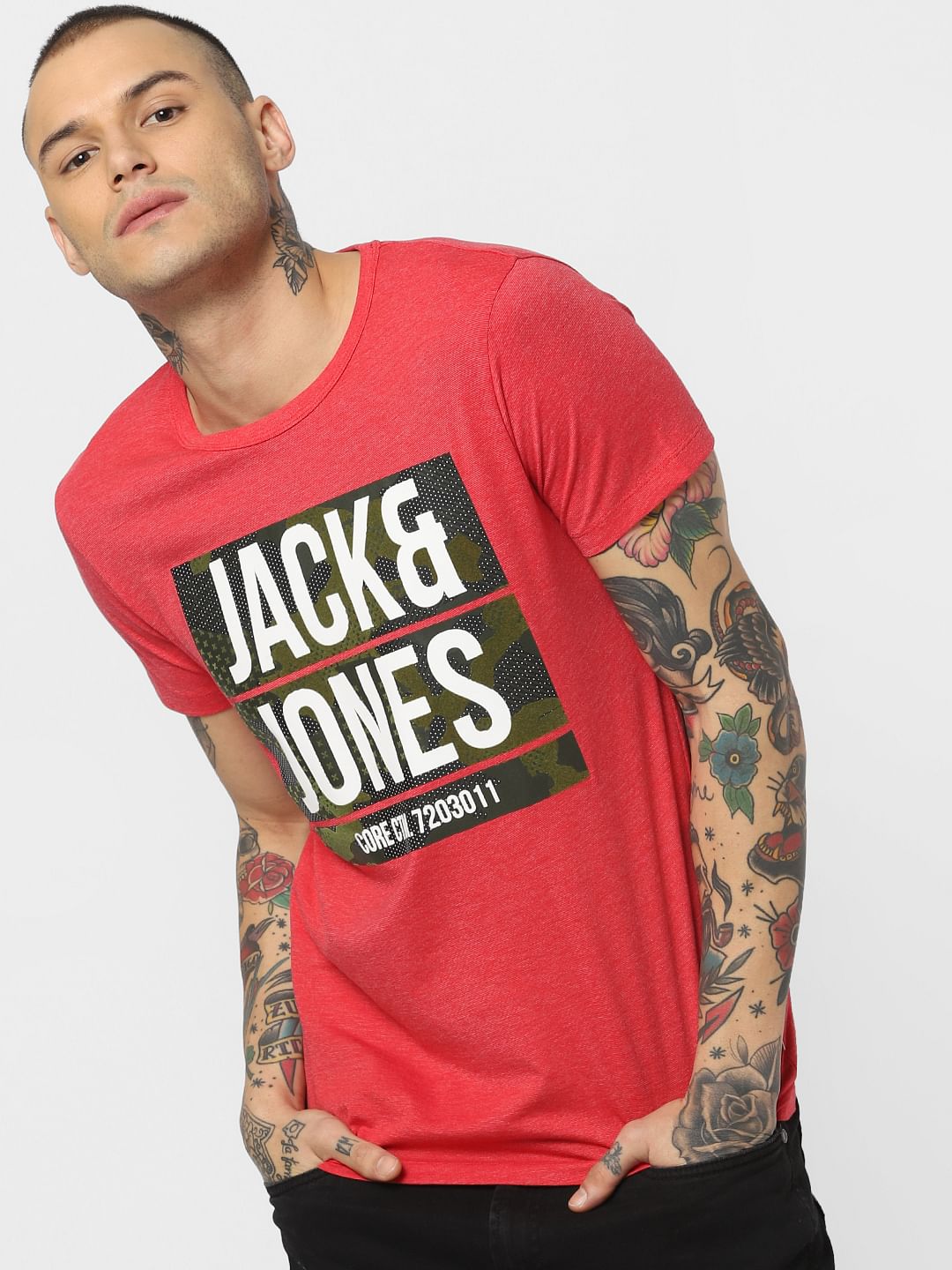 Red Camo Patch Crew Neck T-Shirt