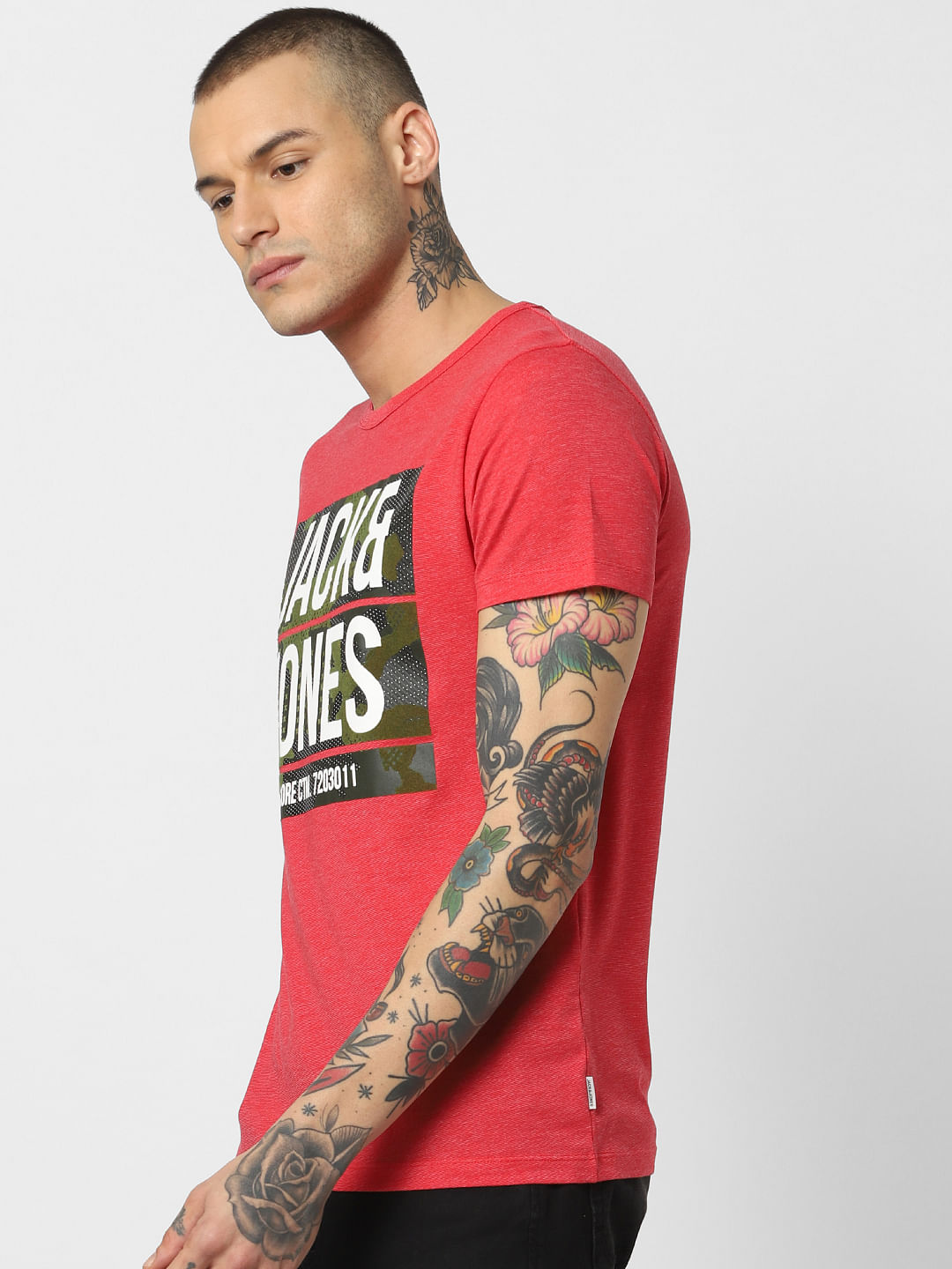 Red Camo Patch Crew Neck T-Shirt