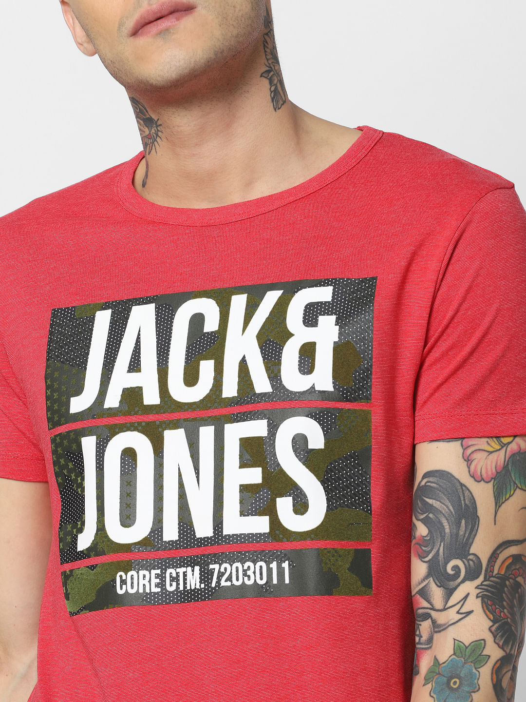 Red Camo Patch Crew Neck T-Shirt