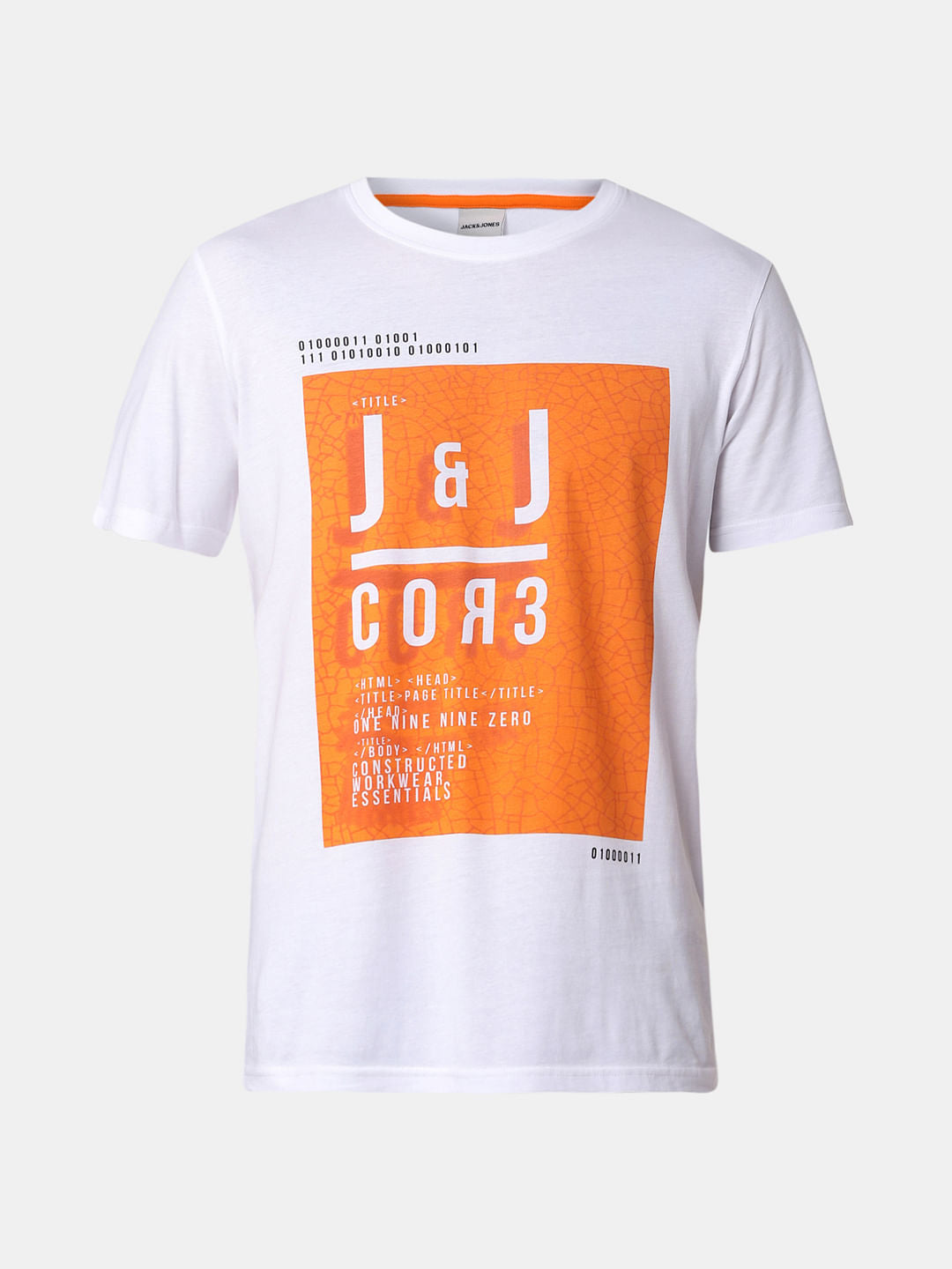 White Patch Print Crew Neck T-Shirt