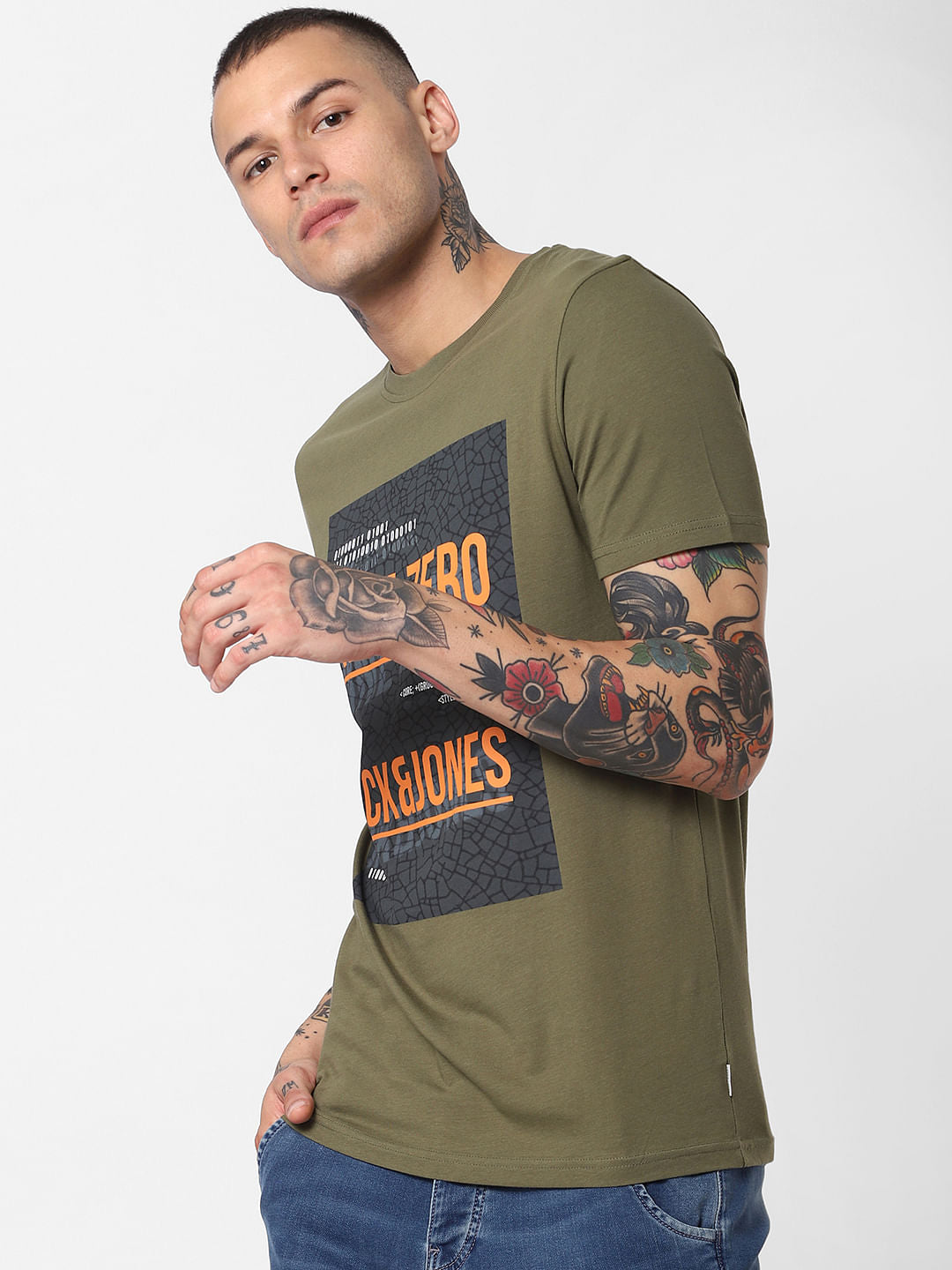 Green Graphic Print Crew Neck T-Shirt