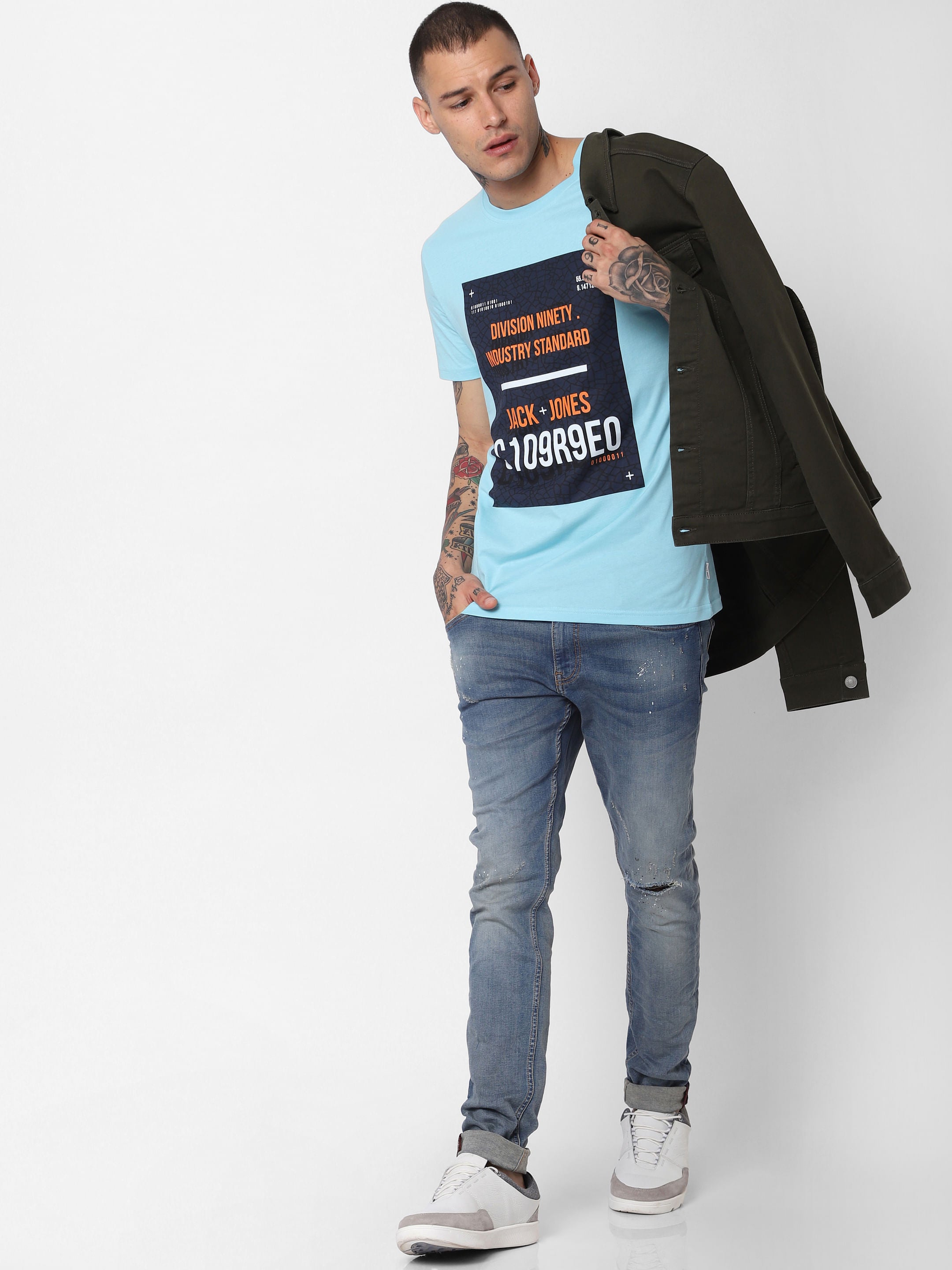 Blue Graphic Print Crew Neck T-Shirt