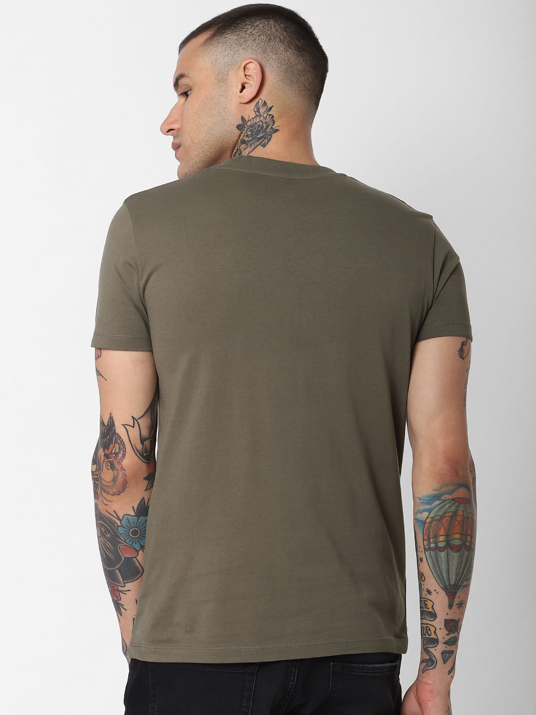 Green Lost Text Print Crew Neck T-Shirt