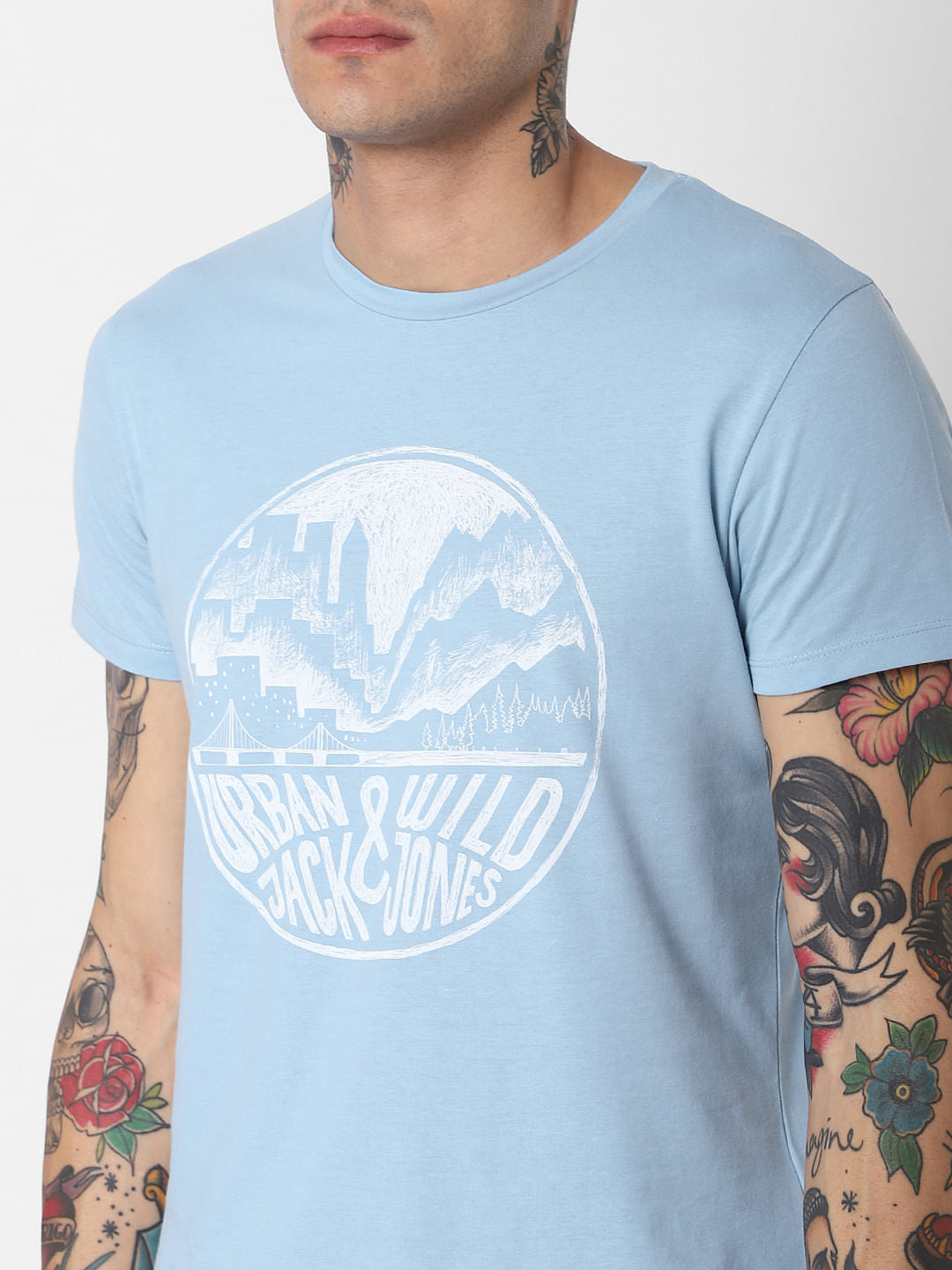 Light Blue Graphic Print Crew Neck T-Shirt