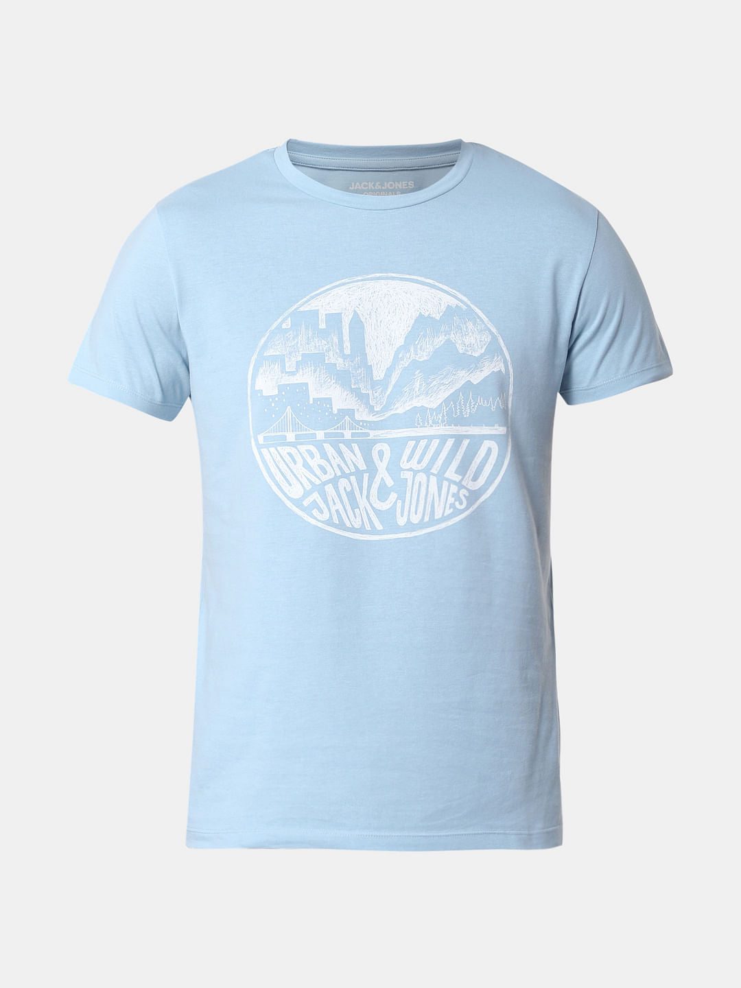 Light Blue Graphic Print Crew Neck T-Shirt