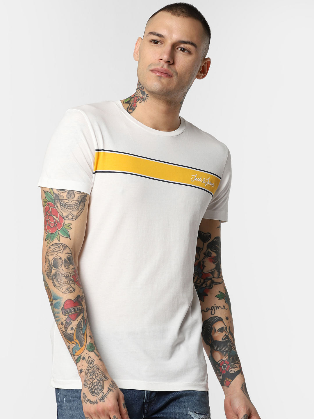 White Logo Print Crew Neck T-Shirt