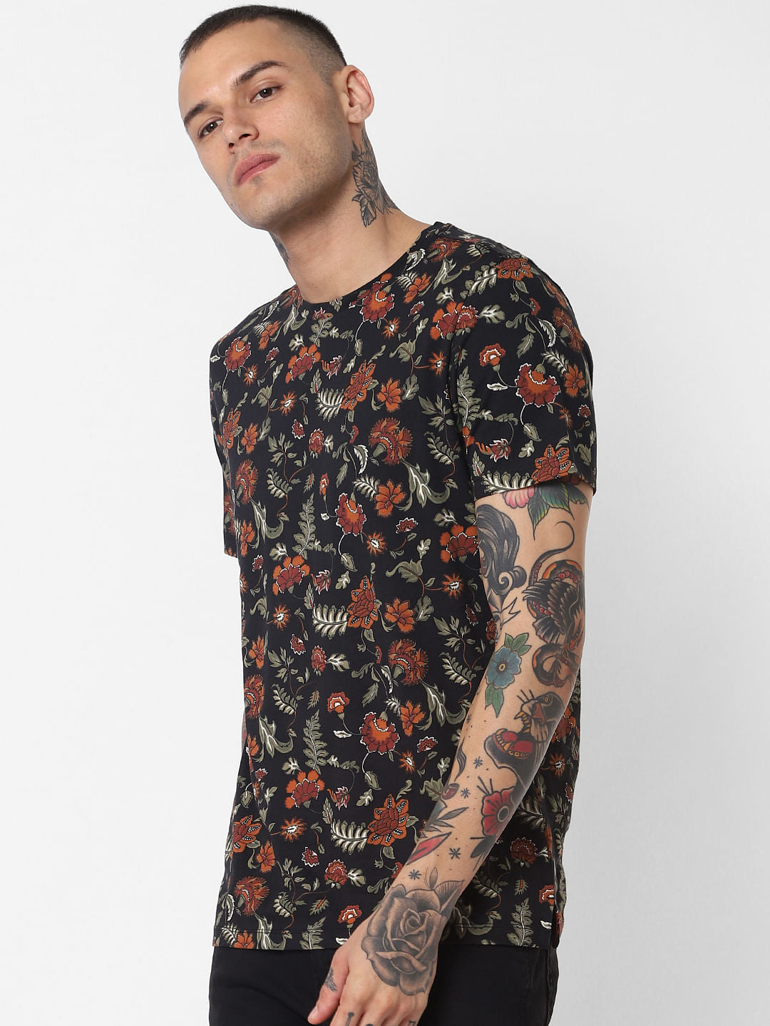 Black All Over Print Crew Neck T-Shirt