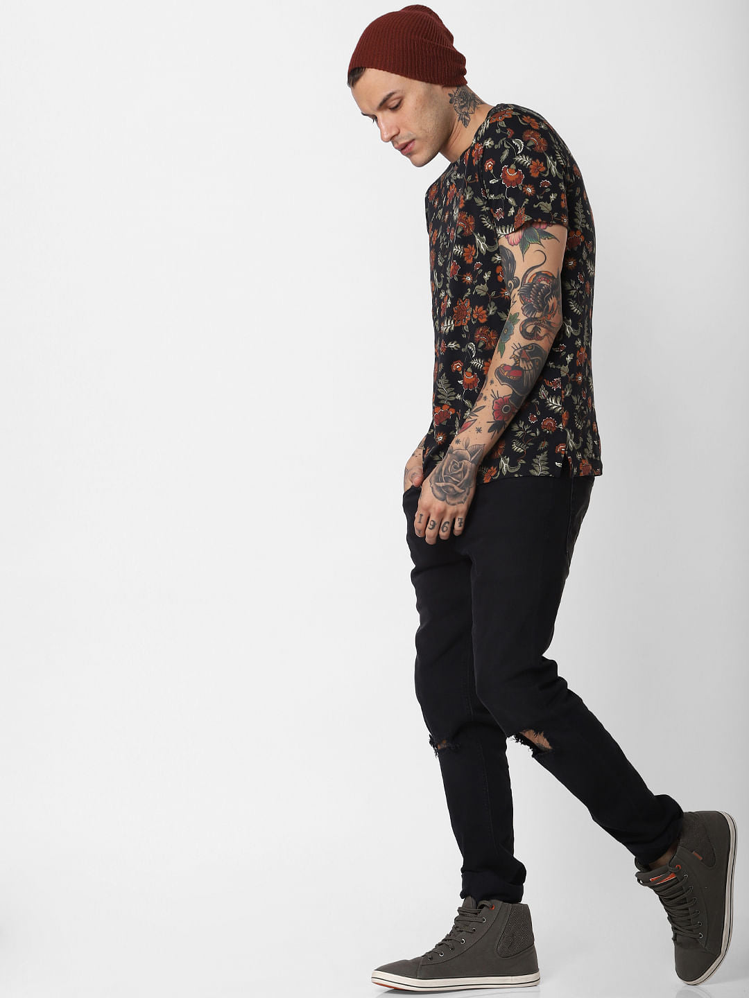 Black All Over Print Crew Neck T-Shirt