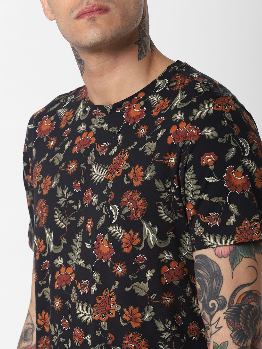 Black All Over Print Crew Neck T-Shirt