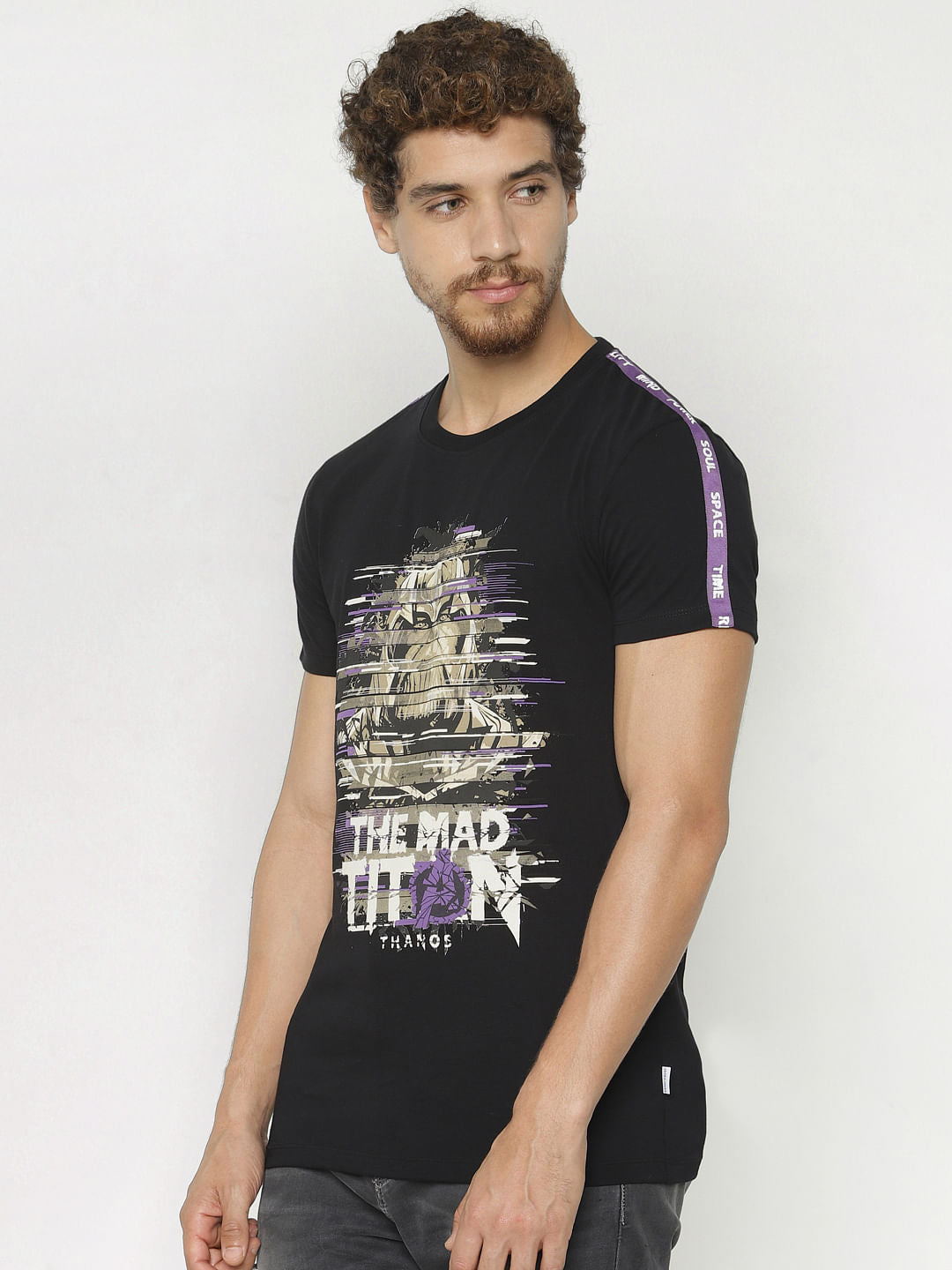 X Avengers Black Thanos Graphic Print Crew Neck T-Shirt