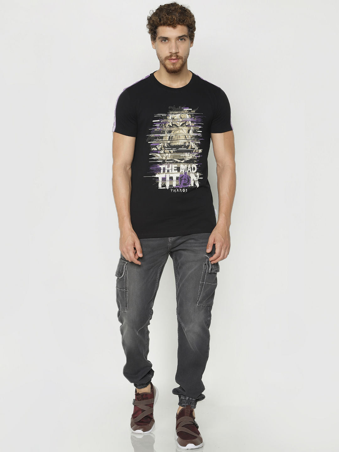 X Avengers Black Thanos Graphic Print Crew Neck T-Shirt