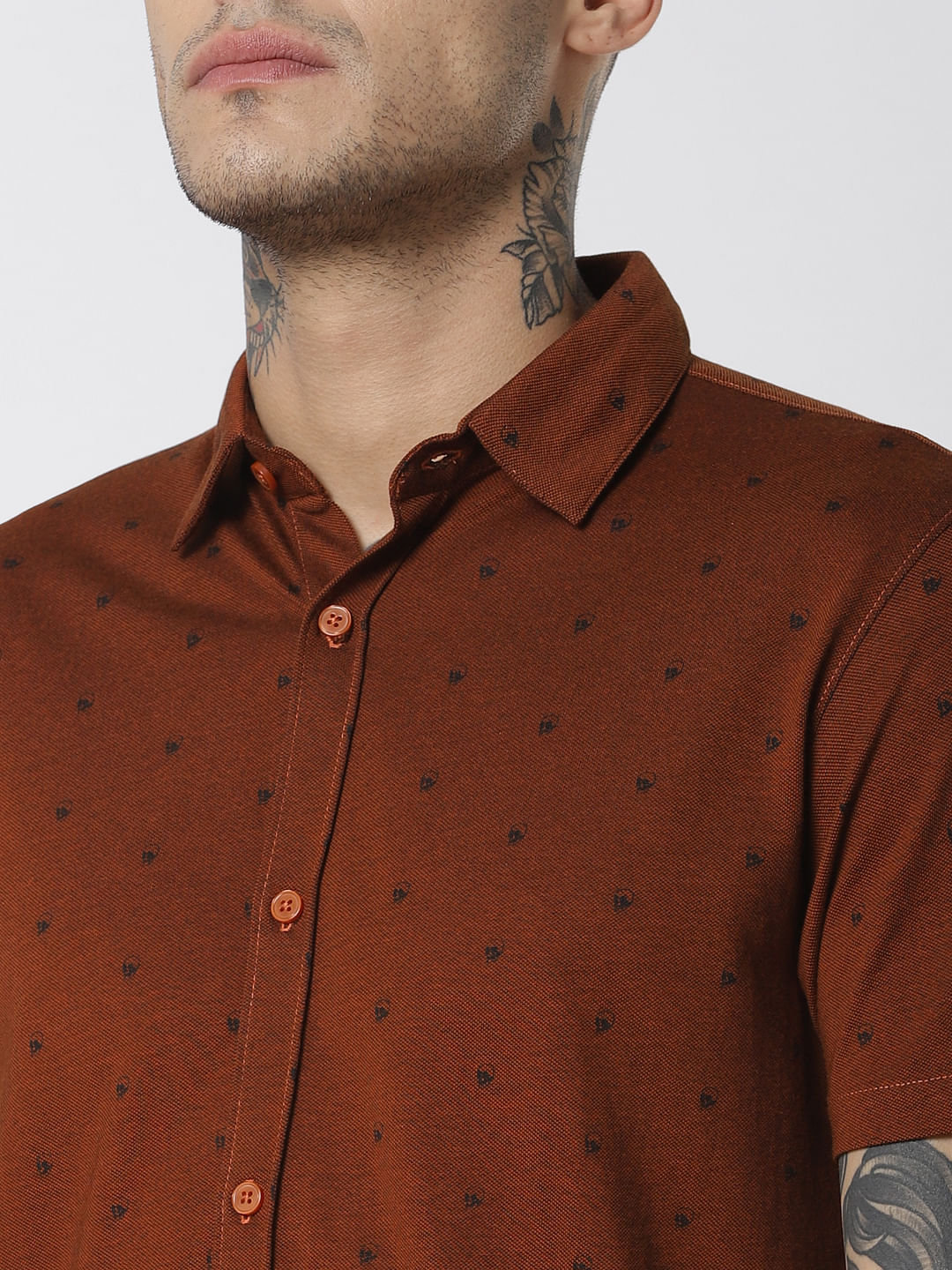 Dark Brown All Over Print Short Sleeves Shirt