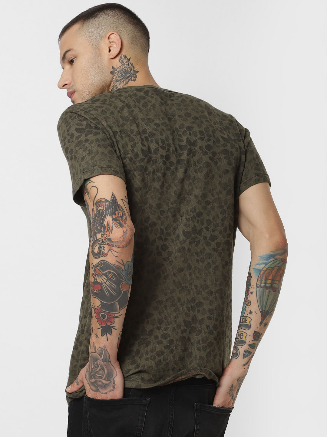 Green All Over Print Crew Neck T-Shirt