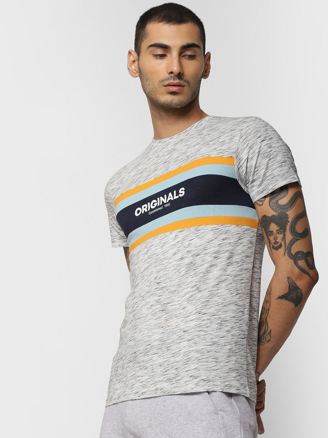 Light Grey Logo Print Crew Neck T-Shirt